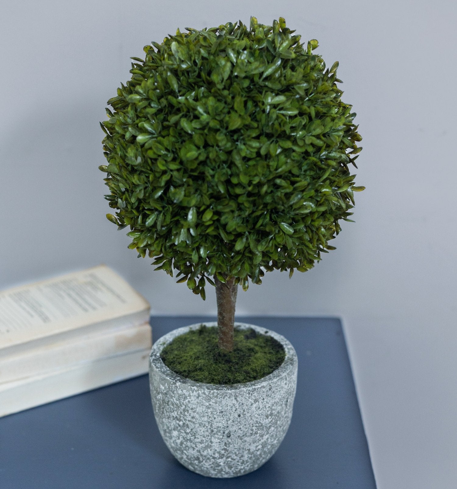 Small Artificial Topiary Boxwood Ball in Stone Pot